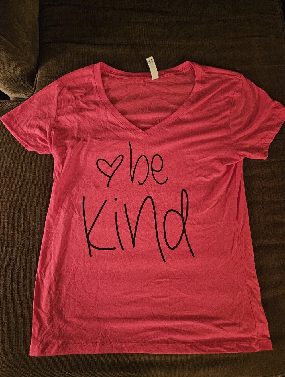 Women's Pink Short Sleeve Be Kind V Neck Top Size X Large